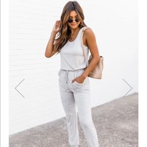 LET'S BE HAPPY HEATHER GREY JUMPSUIT